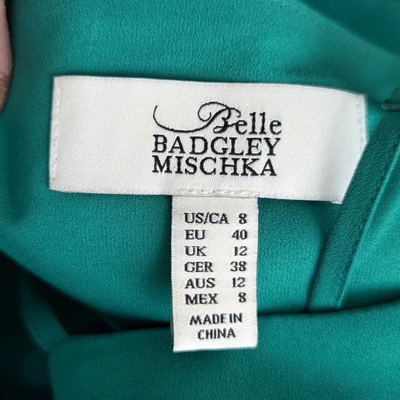 Badgley Mischka Women’s Belle Chiffon Formal Gown Kelly Green Maxi Dress Size 8 - Picture 11 of 13